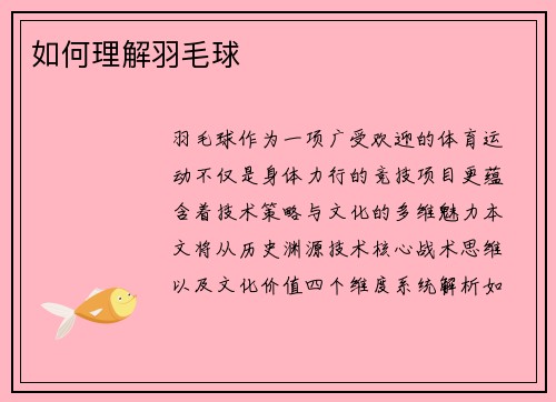 如何理解羽毛球